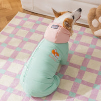 HKM-3428925 Cozy Quilted Pet Jumpsuit for Medium Dogs with Removable Caps in Brown and Mint