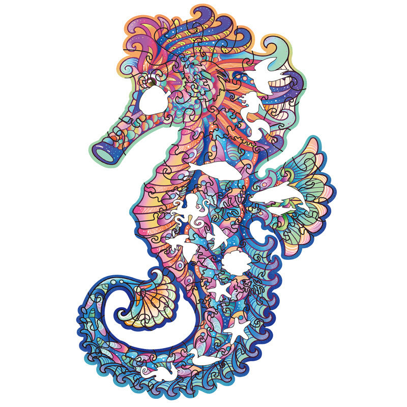 HKM-343123 Three-Dimensional Irregular Wooden Seahorse Puzzle for Youth Ages 15-35