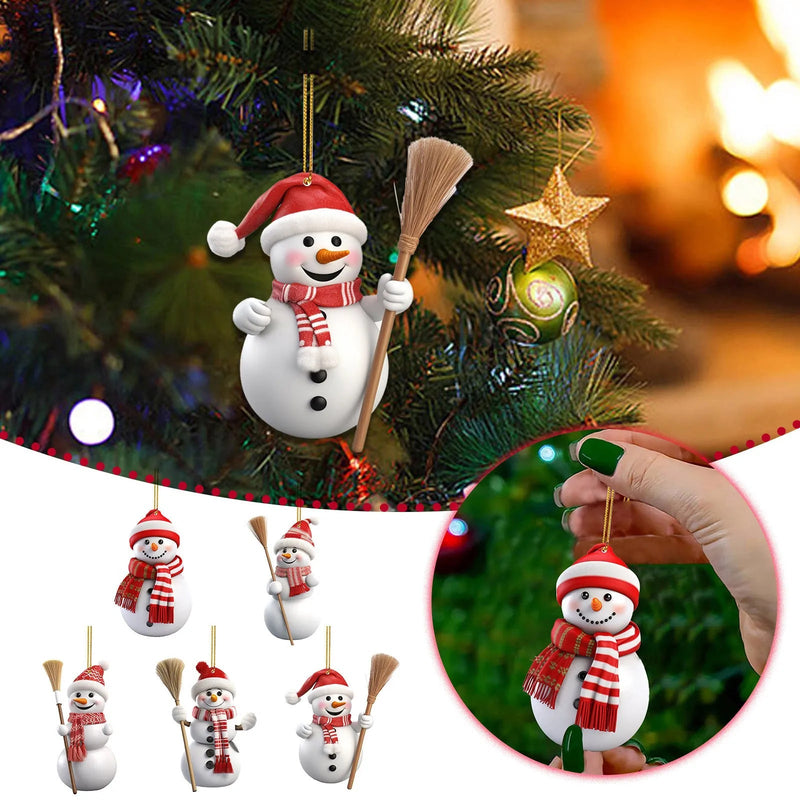 HKM-343251 Modern White Acrylic Christmas Snowman Decorative Hanging Pendant - 8cm
