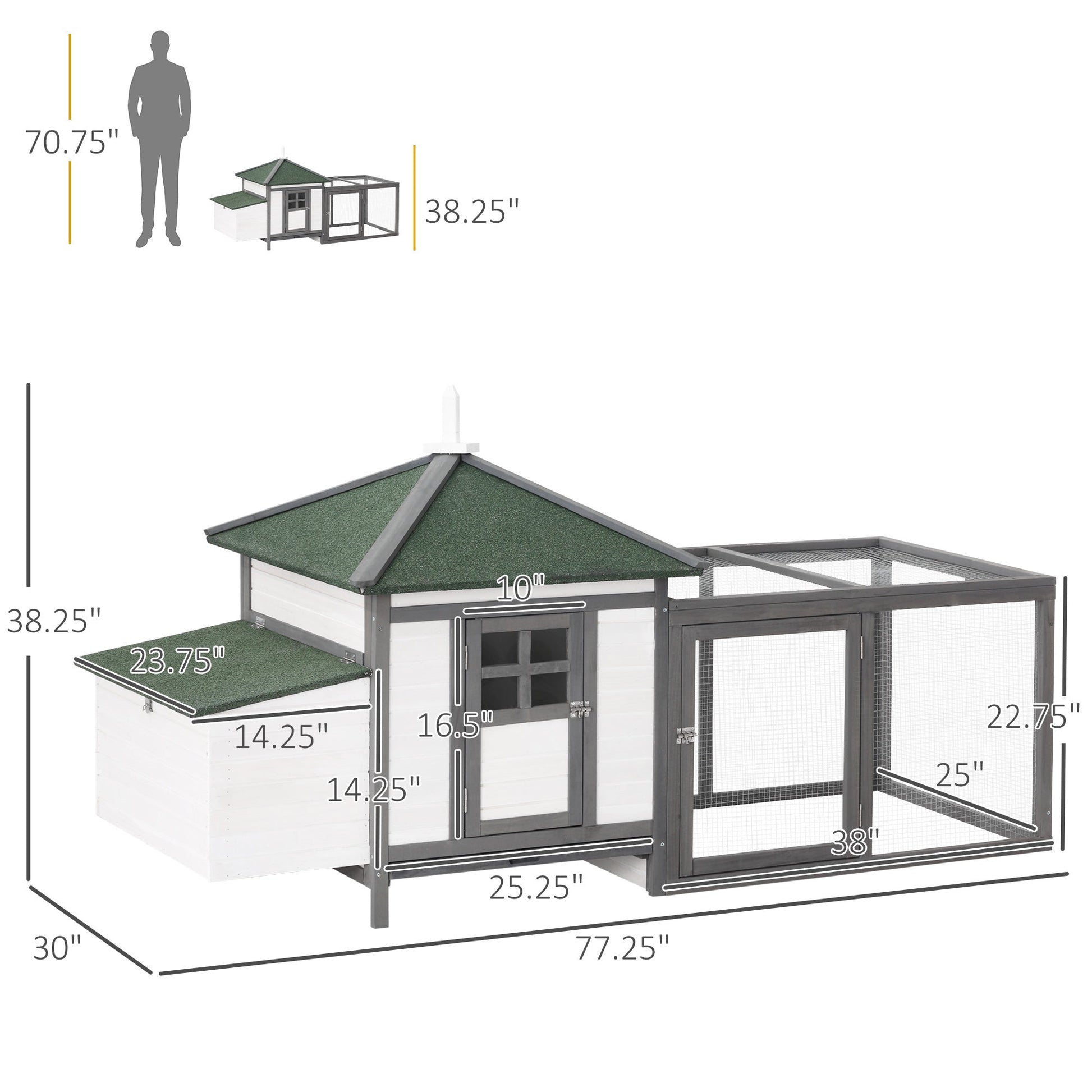 HKM-3433789 77" Wooden Chicken Coop with Nesting Box and Removable Tray for Backyard Flock Care