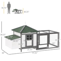HKM-3433789 77" Wooden Chicken Coop with Nesting Box and Removable Tray for Backyard Flock Care