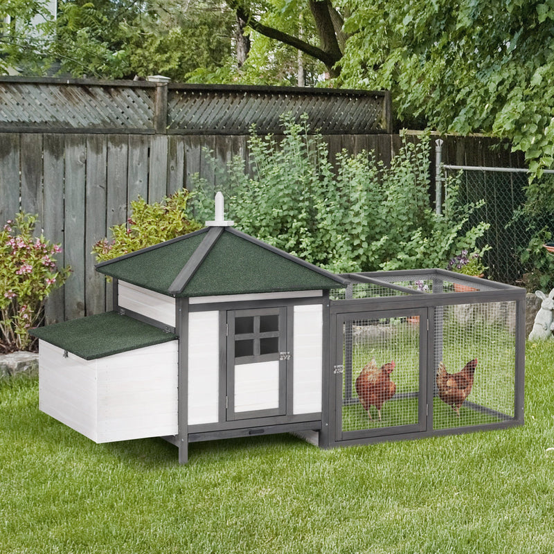 HKM-3433789 77" Wooden Chicken Coop with Nesting Box and Removable Tray for Backyard Flock Care