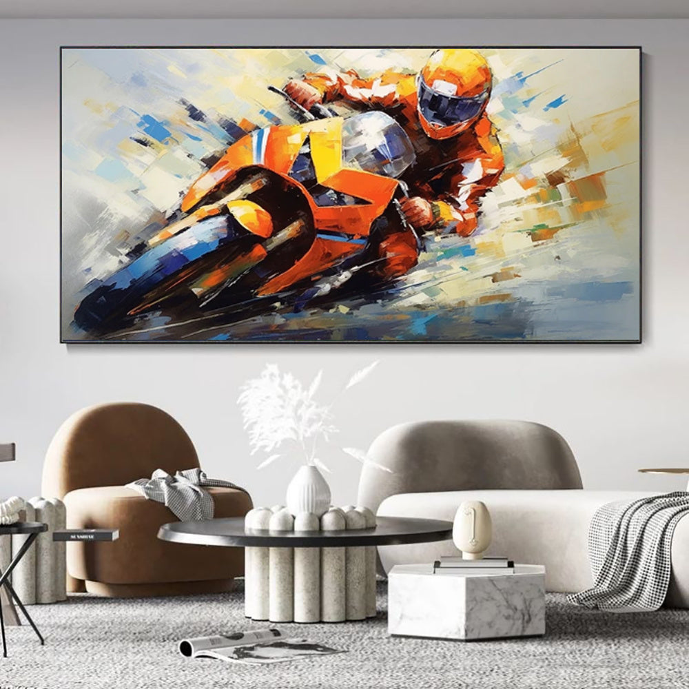 HKM-343379 Handmade Oil Painting Canvas Wall Art – Motorcycle Sports Design for Boys and Girls, No Frame, Multiple Sizes Available
