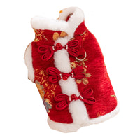 HKM-3434685 Traditional Chinese Knot Pet Vest with Faux Fur Trim for Lunar New Year Celebrations