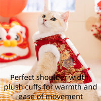 HKM-3434685 Traditional Chinese Knot Pet Vest with Faux Fur Trim for Lunar New Year Celebrations