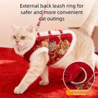 HKM-3434685 Traditional Chinese Knot Pet Vest with Faux Fur Trim for Lunar New Year Celebrations