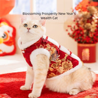 HKM-3434685 Traditional Chinese Knot Pet Vest with Faux Fur Trim for Lunar New Year Celebrations