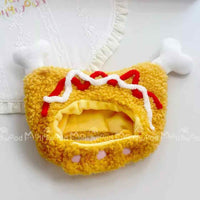 HKM-3435709 Golden Chicken Leg Headband with Tomato Sauce & Simulated Necklace for Pets