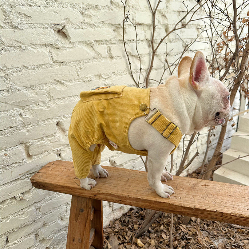 HKM-3436477 Corduroy Jumpsuit with Adjustable Three-Dimensional Pocket for Dogs and Cats