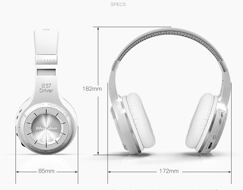 HKM-343763 Wireless Stereo Headphones with Subwoofer and Bluetooth Connectivity - 57mm Drivers, 3.5mm Jack, PU Earplug Material, Available in White or Black