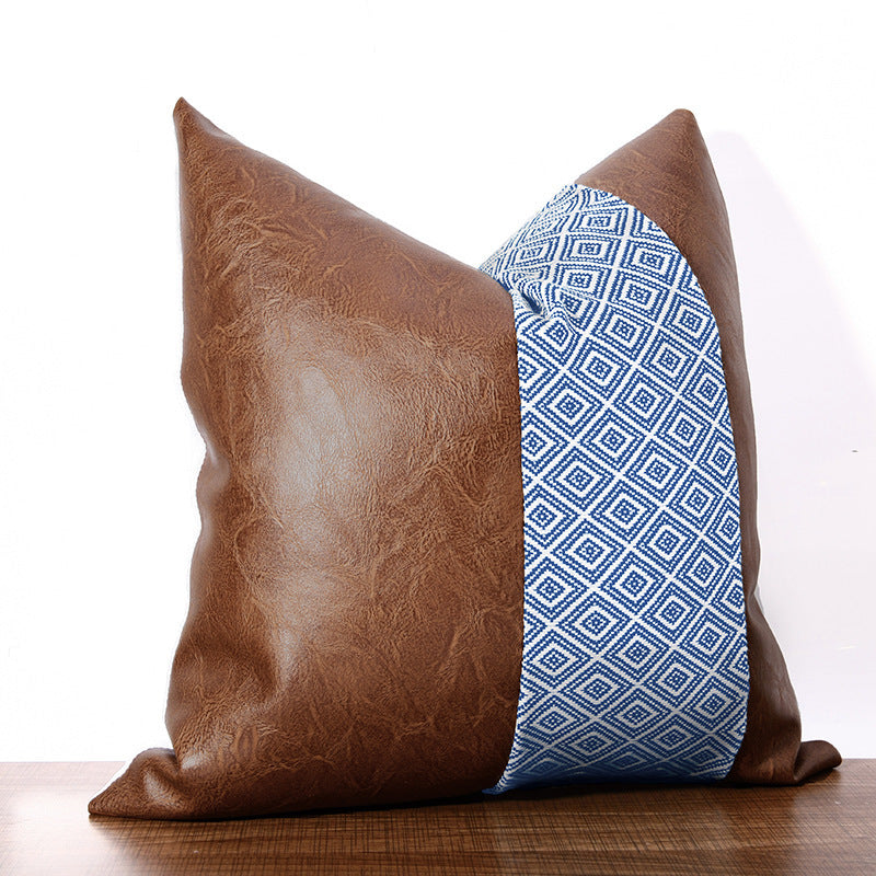 HKM-343827 American Style PU and Cotton Sofa Cushion Pillowcase - 45x45cm