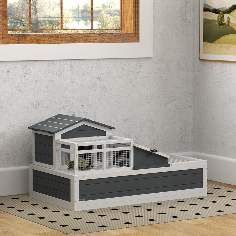 HKM-3439549 3-Room Tortoise Habitat with Balcony, 2 Stories, 44" x 25.5" x 23", Gray Finish