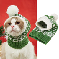 HKM-3440061 Warm Knitted Pet Hat with Snowflake Elk Print for Dogs and Cats, Perfect for Christmas and Halloween