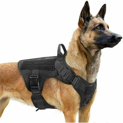 HKM-3441341 Adjustable German Shepherd Tactical Dog Harness with Heavy-Duty Nylon, Pockets, and Metal Clips