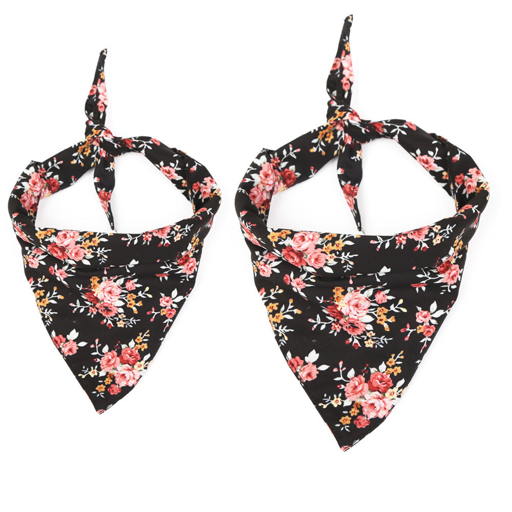 HKM-344147 Fashion Flower Pet Triangle Scarf Bib for Dogs - Double Cotton, Suitable for All Seasons, Size S/L