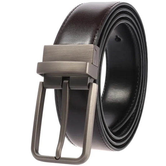 HKM-344147 Perforated Two-Layer Cowhide Leather Belt with Rotatable Buckle - Model LY36-ZZ3987-1