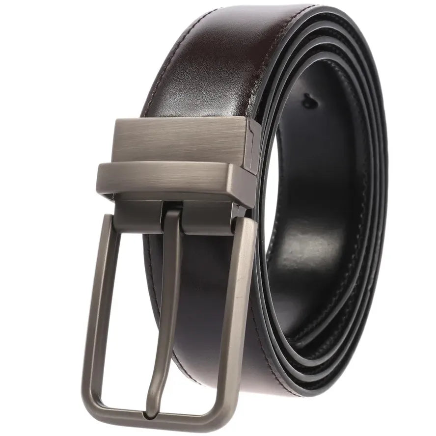 HKM-344147 Perforated Two-Layer Cowhide Leather Belt with Rotatable Buckle - Model LY36-ZZ3987-1