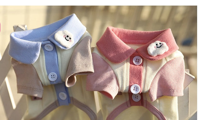 HKM-3442237 Cotton Bipedal Casual Cardigan for Pets - Available in Blue and Pink