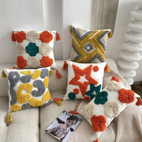 HKM-344403 Bohemian Tufted Pentagram Pillow - Cotton, Multiple Geometric Designs