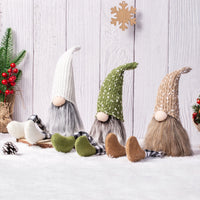 HKM-344723 Knitted Wool Doll with Long Legs for Christmas Decoration - Khaki, Green, and White