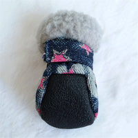 HKM-3448253 Denim Dog Shoes with Anti-Slip Leather and Cotton – White Stars & Pink Stars in Sizes 1-5