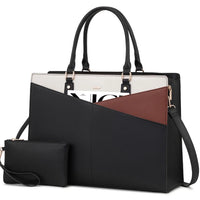 HKM-344979 Large PU Leather Work Tote Bag Set for Women, Dual Computer Briefcase and Shoulder Bag, Fits 15.6-Inch Laptops