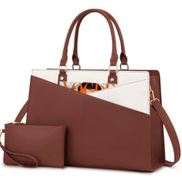 HKM-344979 Large PU Leather Work Tote Bag Set for Women, Dual Computer Briefcase and Shoulder Bag, Fits 15.6-Inch Laptops