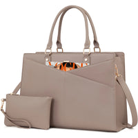 HKM-344979 Large PU Leather Work Tote Bag Set for Women, Dual Computer Briefcase and Shoulder Bag, Fits 15.6-Inch Laptops