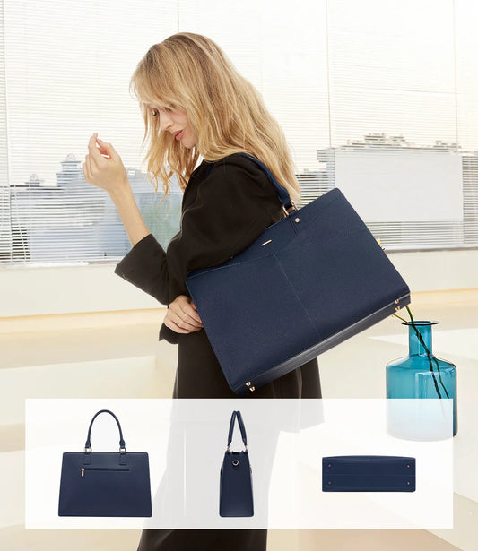 HKM-344979 Large PU Leather Work Tote Bag Set for Women, Dual Computer Briefcase and Shoulder Bag, Fits 15.6-Inch Laptops