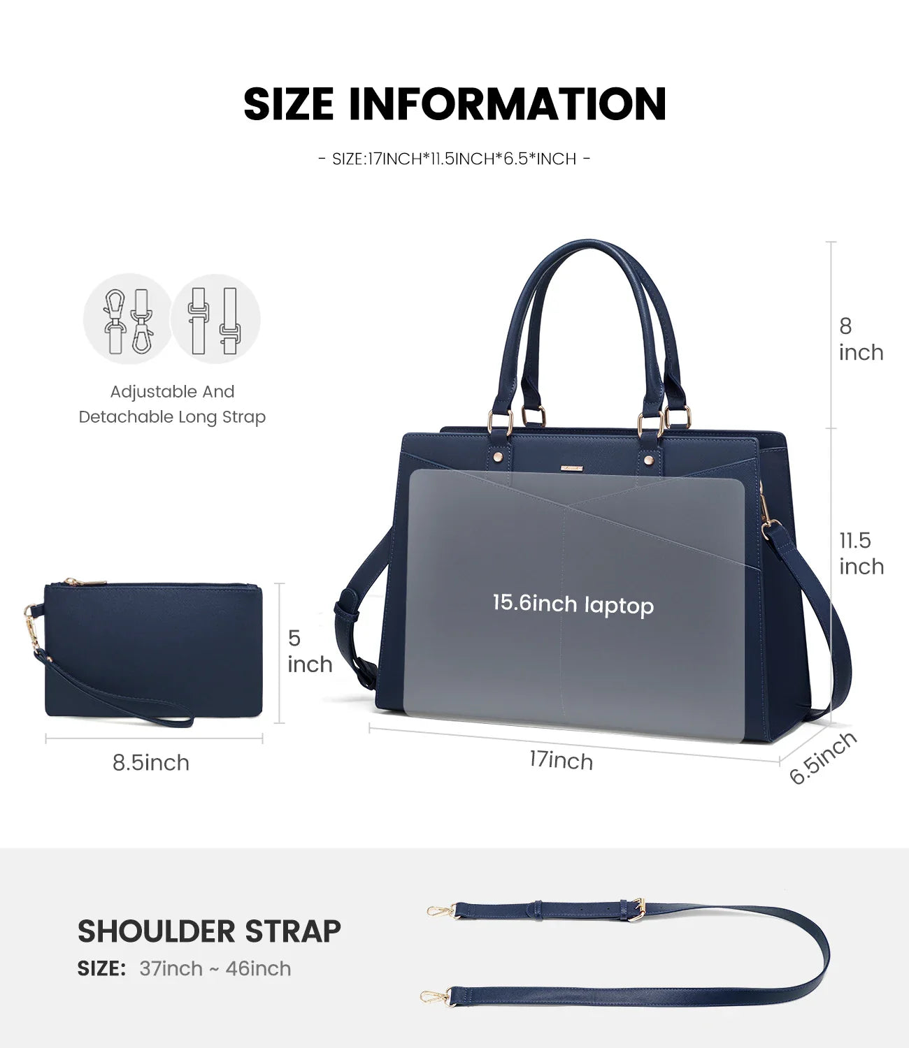 HKM-344979 Large PU Leather Work Tote Bag Set for Women, Dual Computer Briefcase and Shoulder Bag, Fits 15.6-Inch Laptops