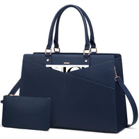 HKM-344979 Large PU Leather Work Tote Bag Set for Women, Dual Computer Briefcase and Shoulder Bag, Fits 15.6-Inch Laptops