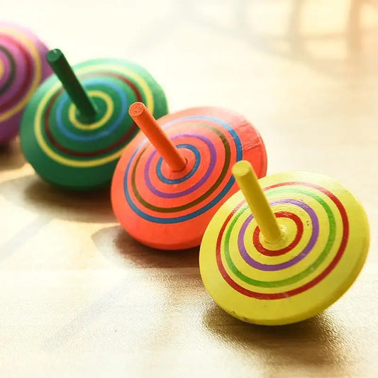 HKM-345171 Colorful Wooden Spinning Top Fidget Toy for Stress Relief - 3 Pack Set