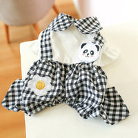 HKM-3451965 Teddy Bichon Plaid Overalls for Small and Medium Dogs in Poached Egg Panda Style