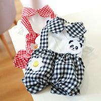 HKM-3451965 Teddy Bichon Plaid Overalls for Small and Medium Dogs in Poached Egg Panda Style