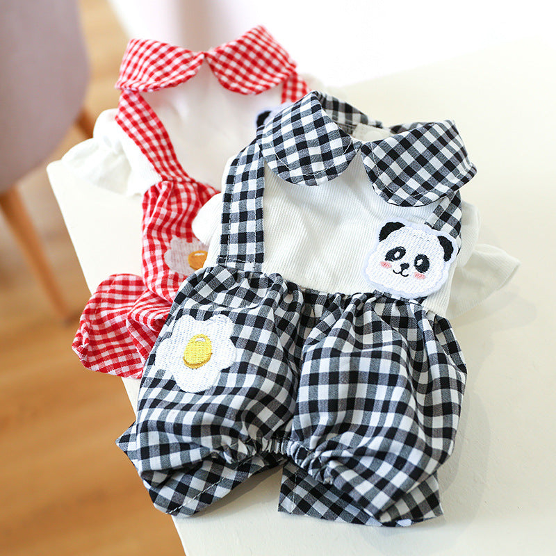 HKM-3451965 Teddy Bichon Plaid Overalls for Small and Medium Dogs in Poached Egg Panda Style