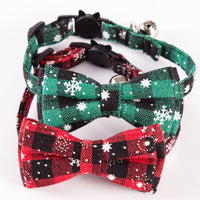 HKM-3453373 Festive Christmas Cat Collar with Detachable Buffalo Plaid Bowtie - Soft and Flexible Design