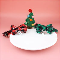 HKM-3453373 Festive Christmas Cat Collar with Detachable Buffalo Plaid Bowtie - Soft and Flexible Design