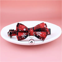 HKM-3453373 Festive Christmas Cat Collar with Detachable Buffalo Plaid Bowtie - Soft and Flexible Design