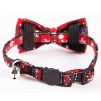 HKM-3453373 Festive Christmas Cat Collar with Detachable Buffalo Plaid Bowtie - Soft and Flexible Design