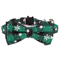 HKM-3453373 Festive Christmas Cat Collar with Detachable Buffalo Plaid Bowtie - Soft and Flexible Design