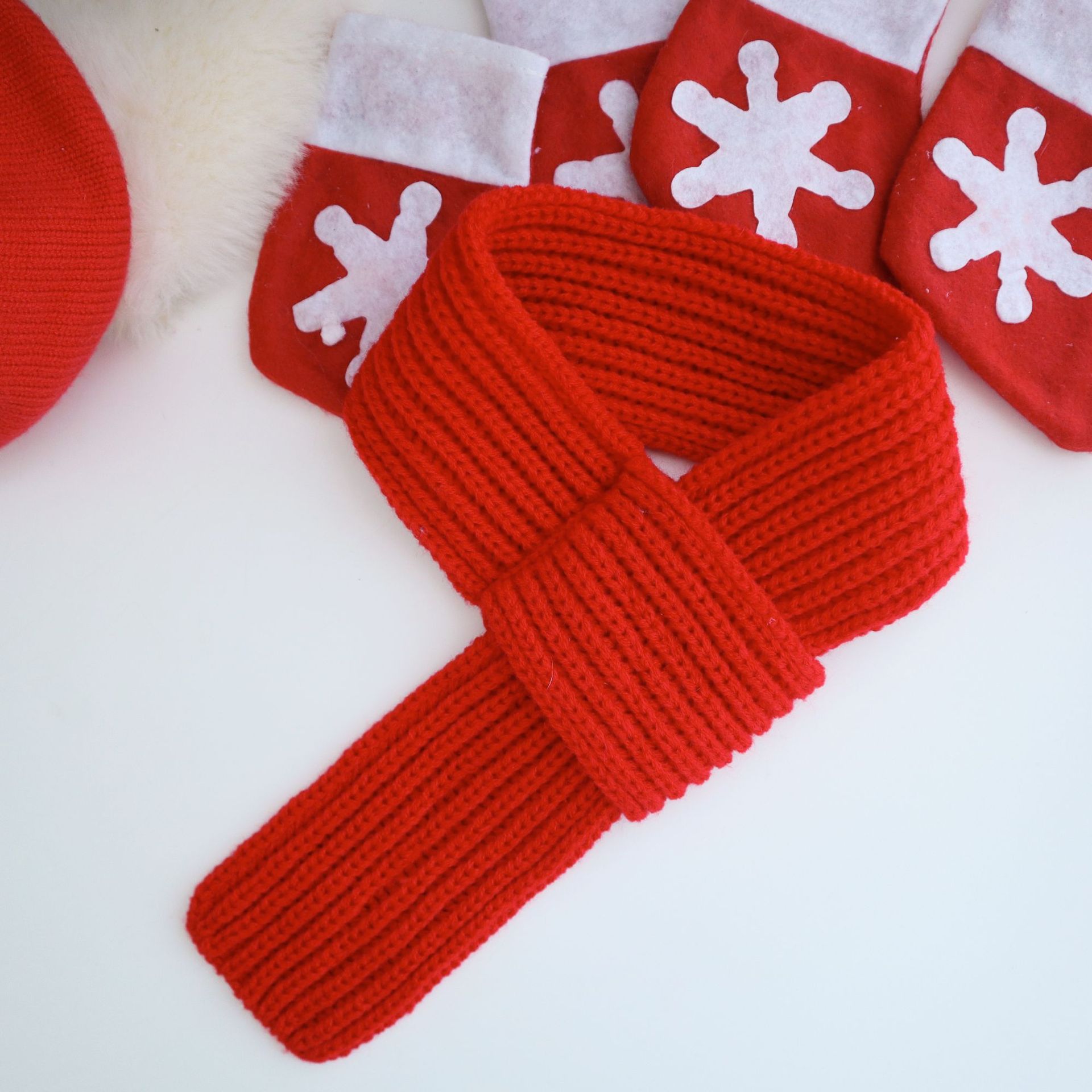 HKM-3455165 Cozy Christmas Knitted Sweater for Dogs with Beret and Scarves - Red and Green Stripes