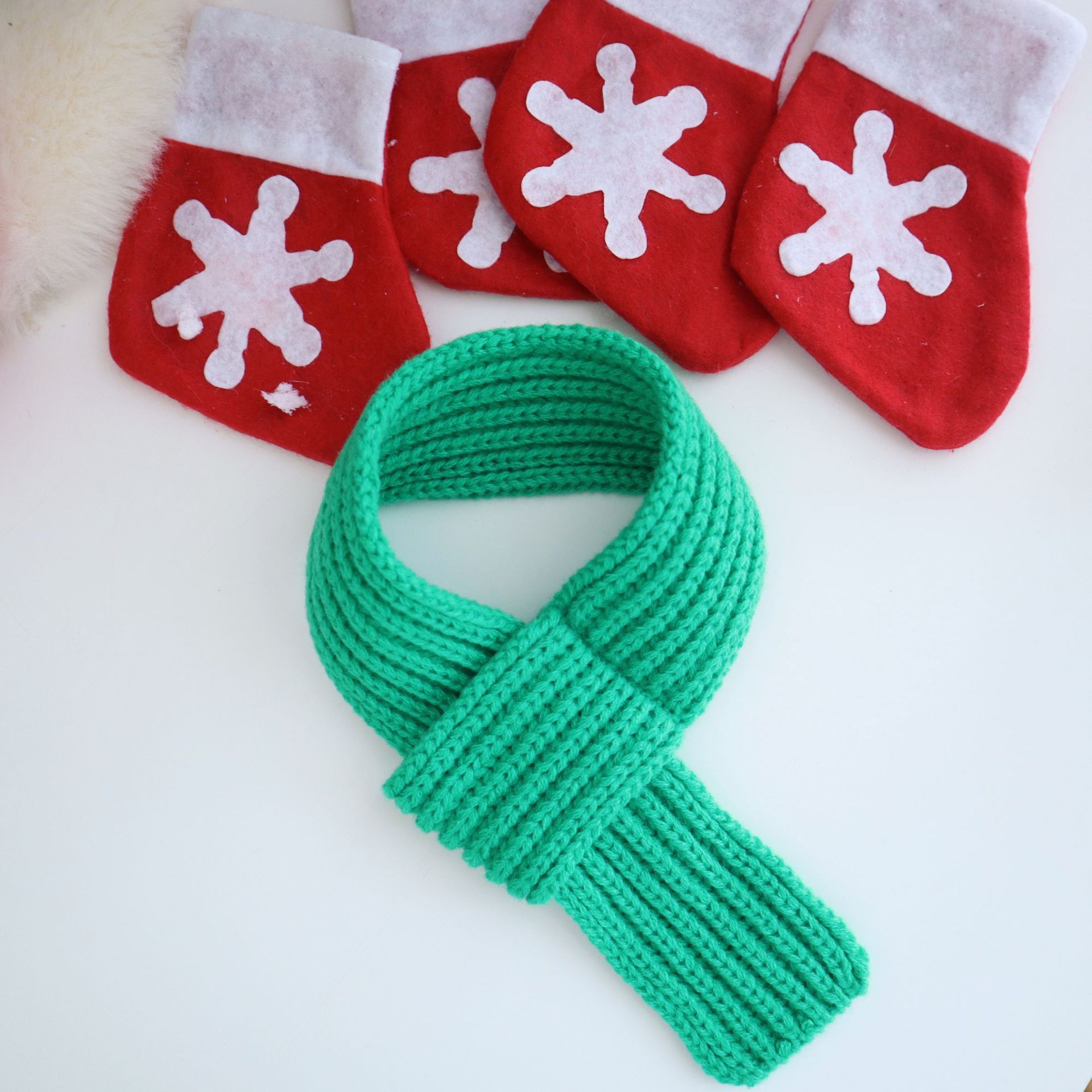HKM-3455165 Cozy Christmas Knitted Sweater for Dogs with Beret and Scarves - Red and Green Stripes