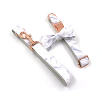 HKM-3456957 Rose Gold Marble Dog Collar and Leash Set with Bow, Multiple Sizes Available