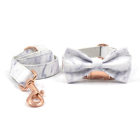 HKM-3456957 Rose Gold Marble Dog Collar and Leash Set with Bow, Multiple Sizes Available
