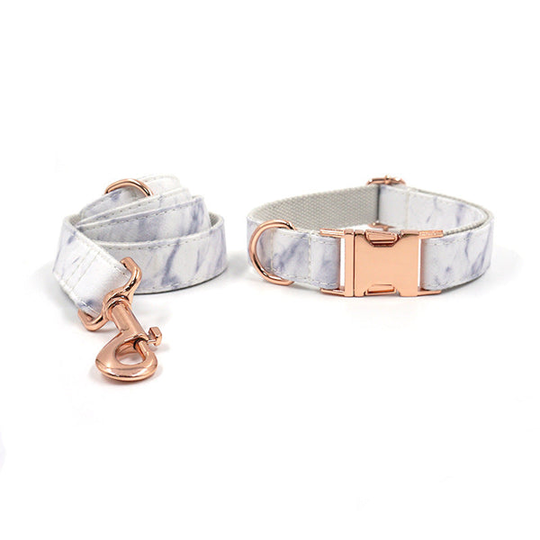 HKM-3456957 Rose Gold Marble Dog Collar and Leash Set with Bow, Multiple Sizes Available