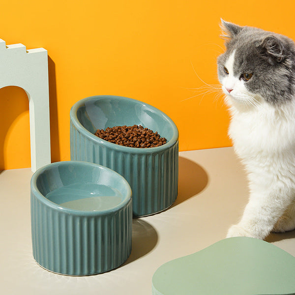 HKM-3457341 Ceramic Pet Bowl with Elevated Design for Cats and Dogs - 17x14cm