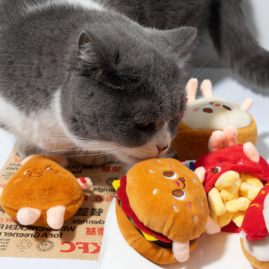 HKM-3460413 Chew-Friendly Cat Mint Hamburger & Chicken Leg Teething Toy for Kittens