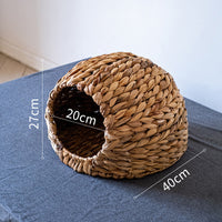 HKM-3461181 Natural Handmade Straw Cat Nest - Breathable, Rustic Design, Water Hyacinth Material