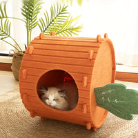 HKM-3461309 Carrot Cat Nest Semi-Enclosed Cat Tunnel ¨C Felt Design in Medium and Large Sizes