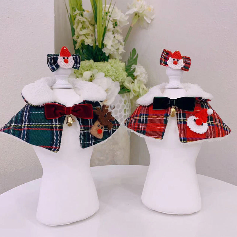 HKM-3463485 Festive Pet Scarves and Hair Clips - Green Elk & Red Santa Styles, Unisex Cotton Blend Outfits
